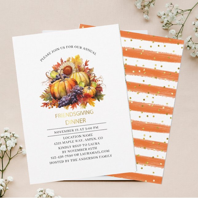 Pumpkin Fall Friendsgiving dinner watercolor Invitation (Creator Uploaded)