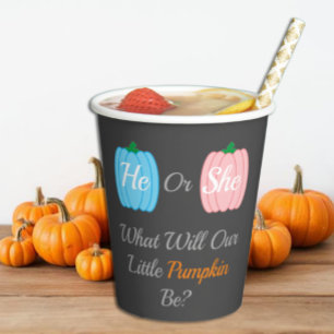 Pumpkin Fall Gender Reveal Paper Cups