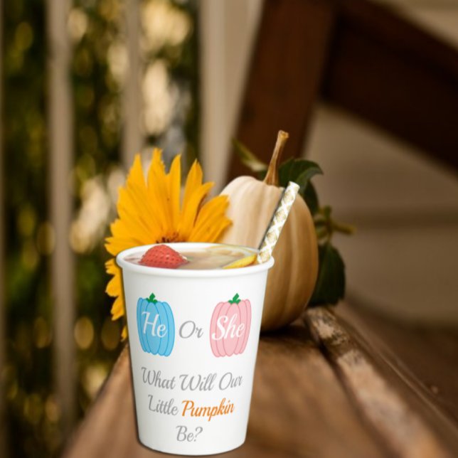 Pumpkin Fall Gender Reveal Paper Cups (Creator Uploaded)