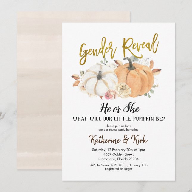 Pumpkin Fall Gender Reveal Party Invitation (Front/Back)
