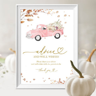 Pumpkin Fall Girl Baby Shower Advice & Wishes Sign