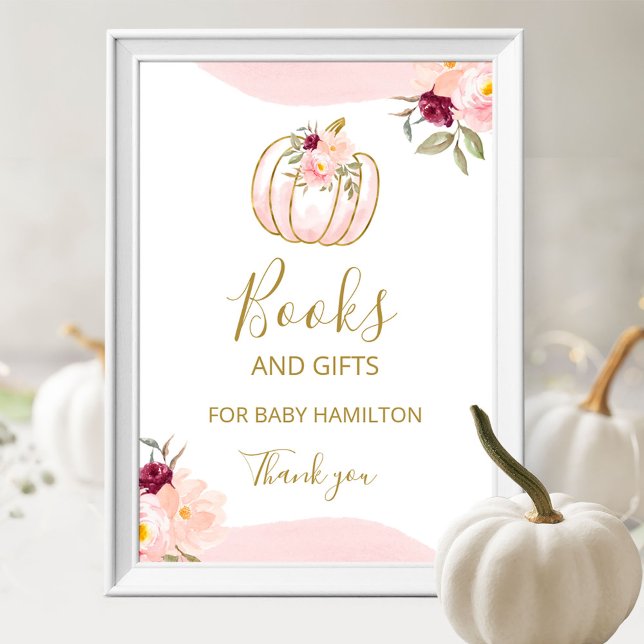 Pumpkin Fall Girl Baby Shower Books And Gifts Sign (Creator Uploaded)