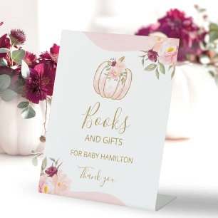 Pumpkin Fall Girl Baby Shower Books And Gifts Sign