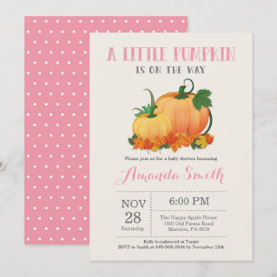 Pumpkin Fall Girl Baby Shower Invitation Card