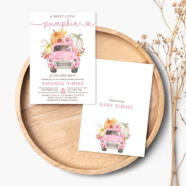 Pumpkin Fall GirlBaby Shower Invitation Pink Truck (Creator Uploaded)