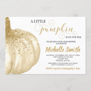 Pumpkin Fall Gold Glitter Boho Autumn Baby Shower Invitation