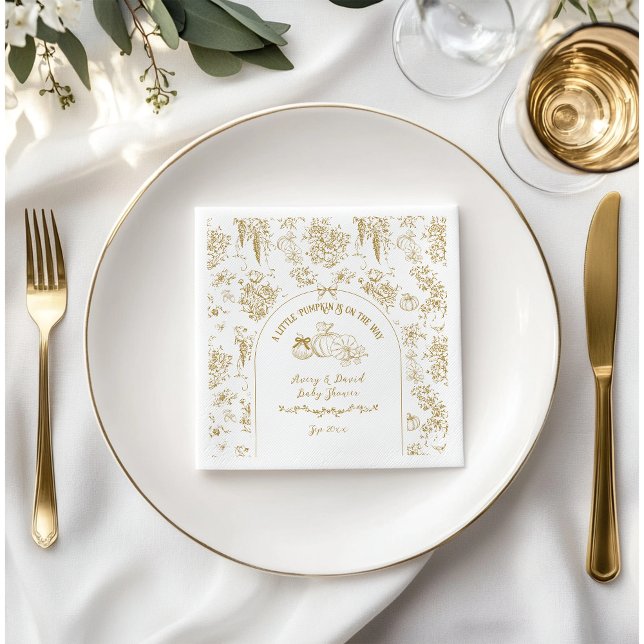 Pumpkin Fall Gold Whimsical Floral Baby Shower Napkin (Creator Uploaded)
