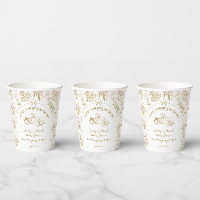 Pumpkin Fall Gold Whimsical Floral Baby Shower Paper Cups (Multi)