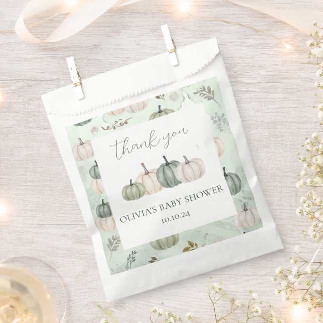 Pumpkin Fall Green Baby Shower Favour Bag (Clipped)
