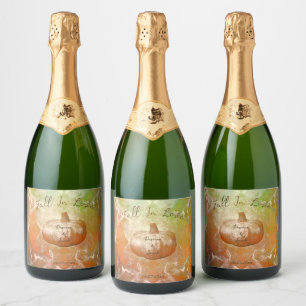 Pumpkin Fall In Love Autumn Burnt Orange Vintage Sparkling Wine Label