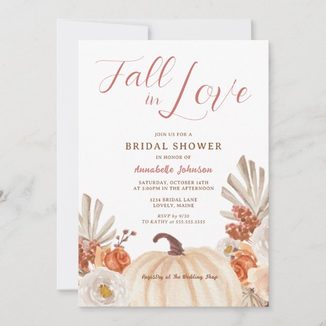 Pumpkin Fall in Love Bridal Shower Invitation (Front)