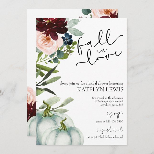 Pumpkin Fall In Love Bridal Shower Invitation (Front/Back)
