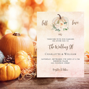 Pumpkin fall in love cream blush wedding invitation postcard