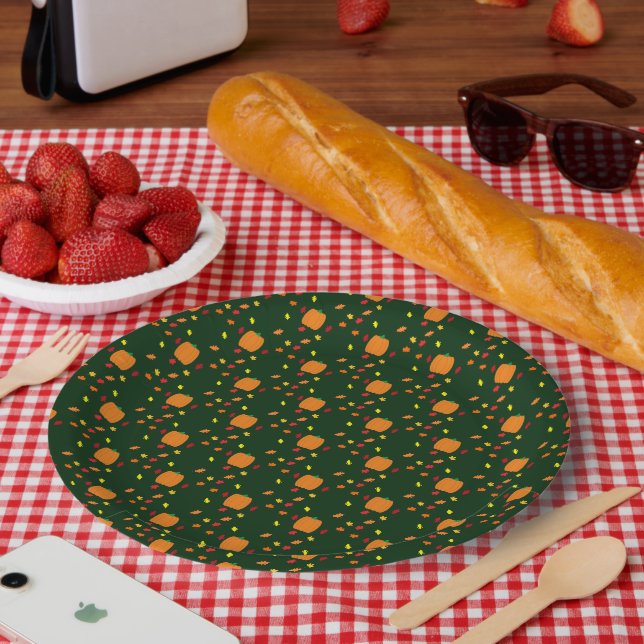 Pumpkin Fall Leaves Paper Plate (Picnic)