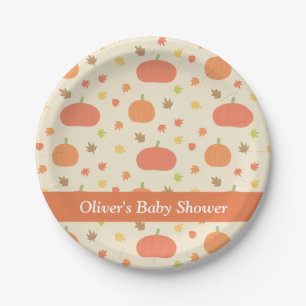 Pumpkin Fall Leaves Pattern Baby Shower Plates