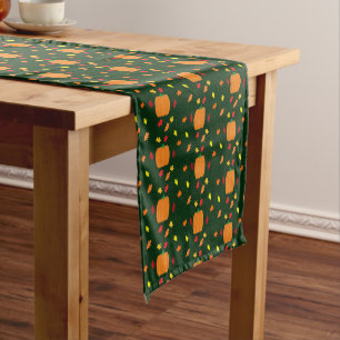 Pumpkin Fall Leaves Short Table Runner