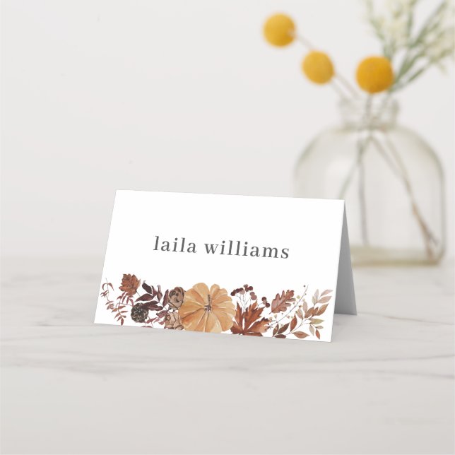 Pumpkin Fall Leaves - Thank You Place Card (Front)