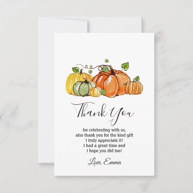 pumpkin, fall party, thank you card (Front)