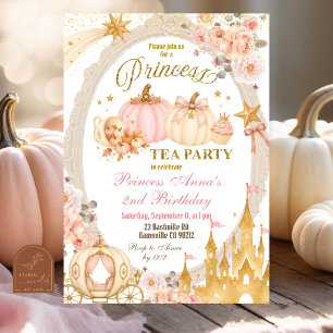Pumpkin Fall Princess Tea Party Birthday Invitation