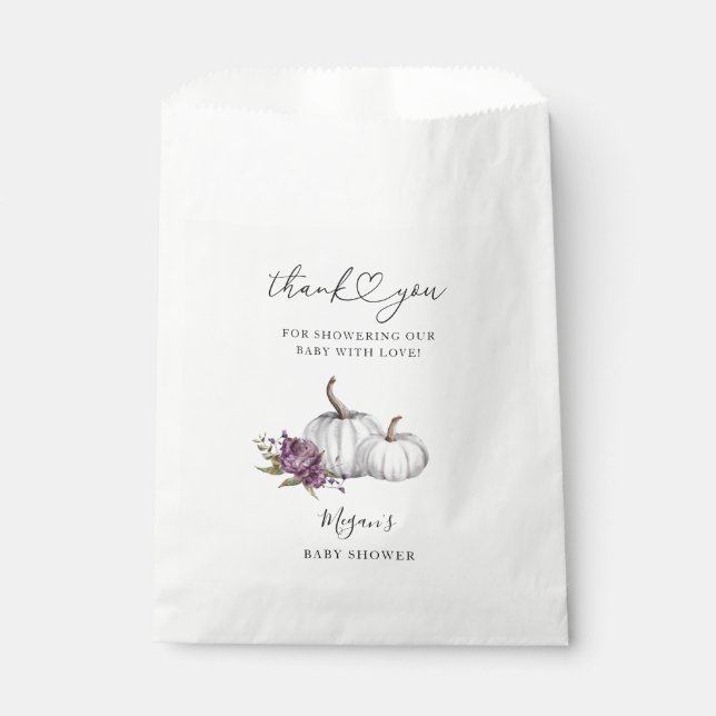 Pumpkin Fall Purple Flower Baby Shower Favour Bag (Front)