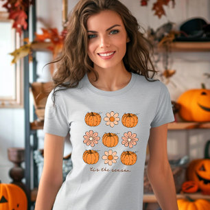 Pumpkin Fall Retro Custom Name Flower Groovy T-Shirt