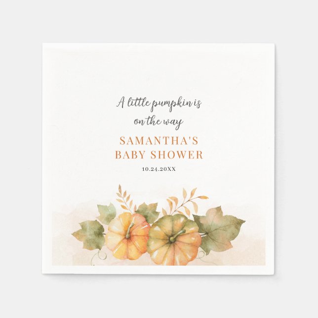 Pumpkin Fall Rust Leaves Girls Baby Shower Napkin (Front)