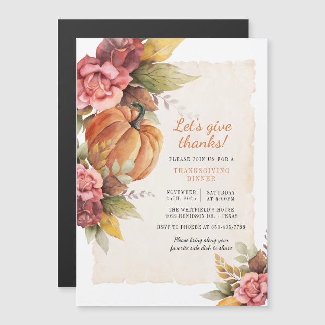Pumpkin Fall Rustic Thanksgiving Dinner Invitation (Front/Back)