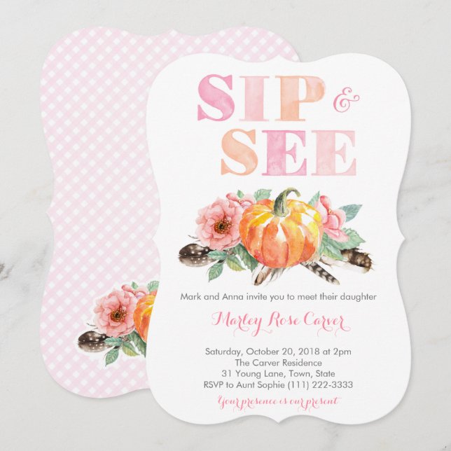 Pumpkin Fall Sip and See New Baby Party Invitation (Front/Back)