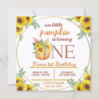 Pumpkin Fall Sunflower First Birthday Invitation