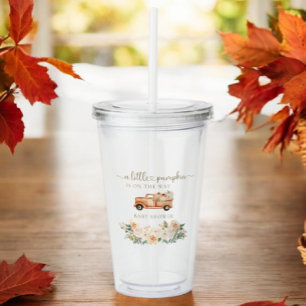 Pumpkin Fall Truck Orange Neutral Baby Shower Acrylic Tumbler