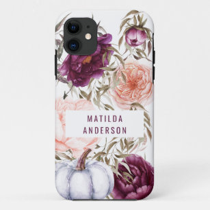 pumpkin fall watercolor floral purple cute  Case-Mate iPhone case