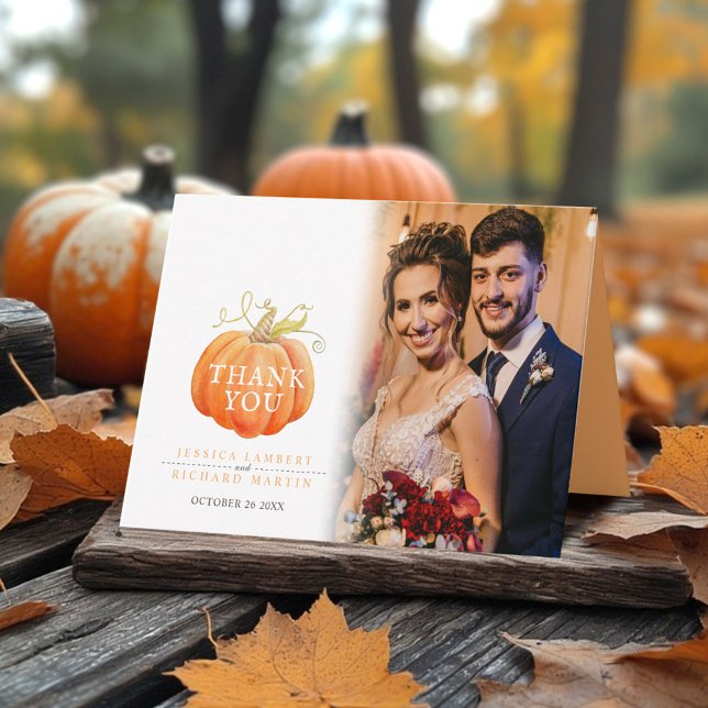 Pumpkin fall wedding photo  thank you card (Creator Uploaded)