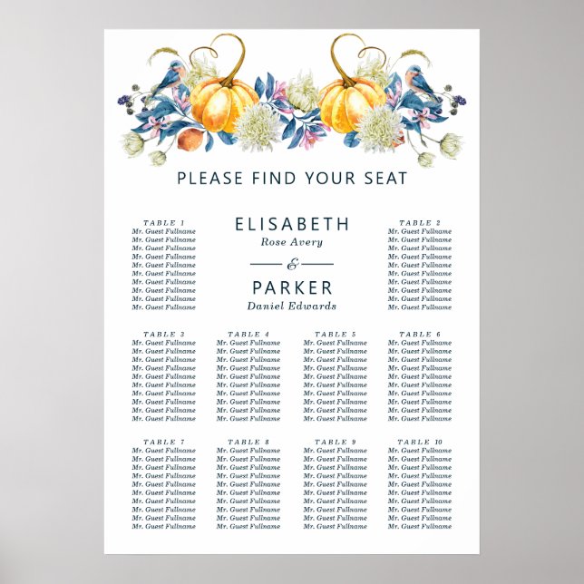 Pumpkin Fall Wedding Seating Chart (Front)
