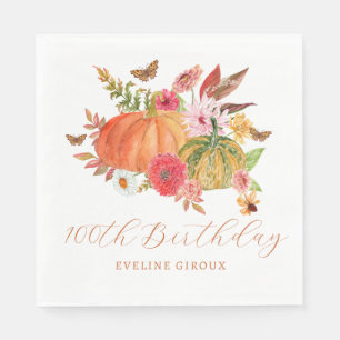 Pumpkin Fall Wildflower Floral 100th Birthday Napkin
