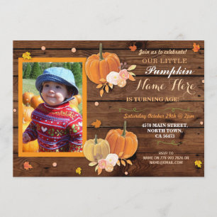 Pumpkin Fall Wood Birthday Party ANY Age Invite