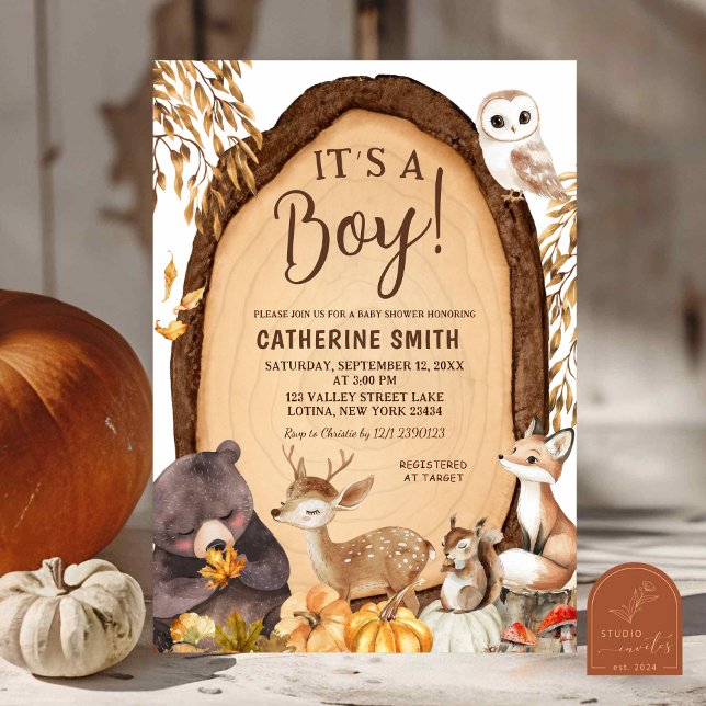 Pumpkin Fall Woodland Animal Baby Shower  Invitati Invitation (Creator Uploaded)