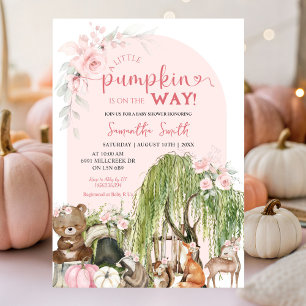 Pumpkin Fall Woodland Animals Girl Baby Shower Invitation