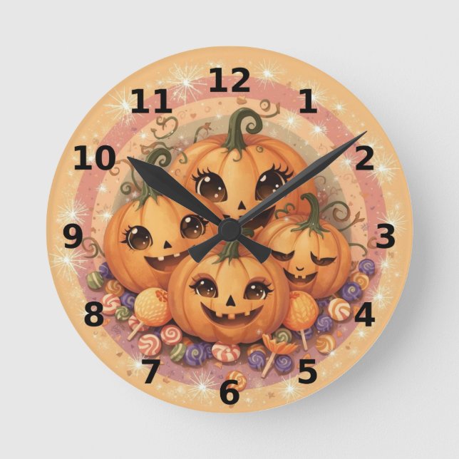 Pumpkin Family Halloween Wall Clock (Front)