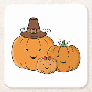 Pumpkin Family Square Paper Coaster