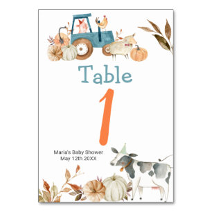 Pumpkin Farm Animal Tractor Floral Table Number