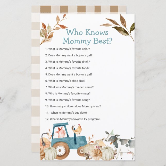 Pumpkin Farm Animal Tractor Who Knows Mummy Best (Front/Back)