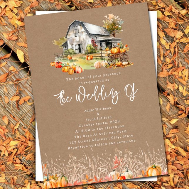 Pumpkin Farm Barn Wedding Cardstock Invitation (Creator Uploaded)