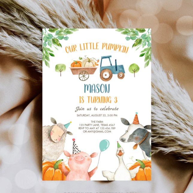 Pumpkin Farm Barnyard Fall Boy Party Birthday Invi Invitation (Creator Uploaded)