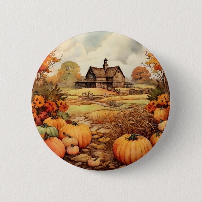 Pumpkin Farm Fall Harvest Thanksgiving 6 Cm Round Badge (Front)