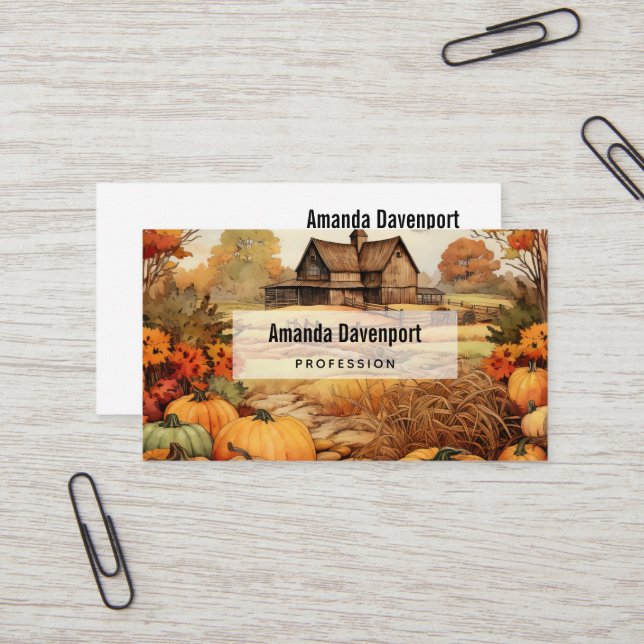 Pumpkin Farm Fall Harvest Thanksgiving Business Card (Front/Back In Situ)