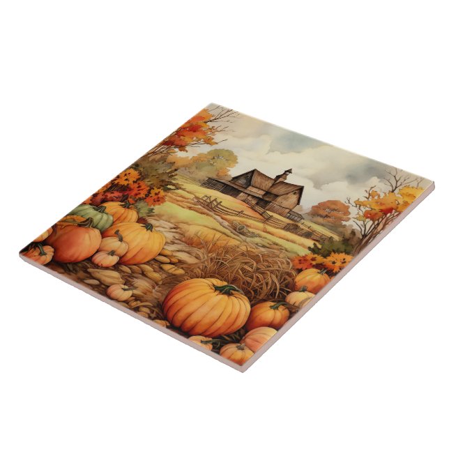 Pumpkin Farm Fall Harvest Thanksgiving Ceramic Tile (Side)