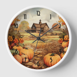 Pumpkin Farm Fall Harvest Thanksgiving Clock