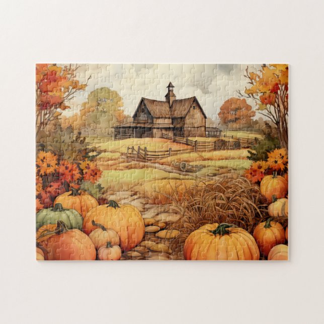 Pumpkin Farm Fall Harvest Thanksgiving Jigsaw Puzzle (Horizontal)