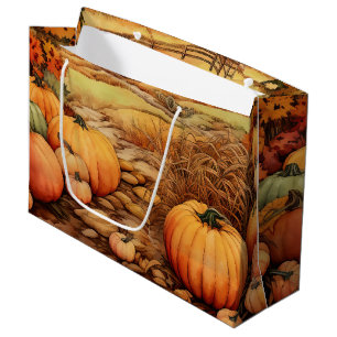 Pumpkin Farm Fall Harvest Thanksgiving Large Gift Bag