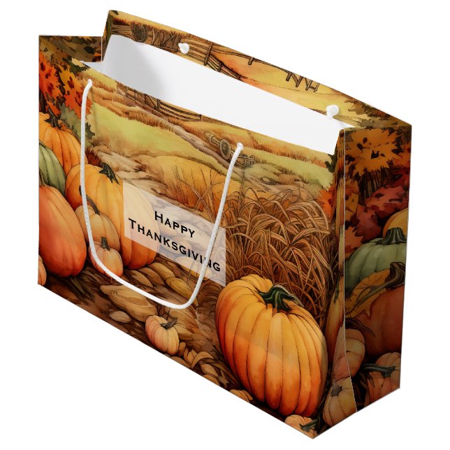 Pumpkin Farm Fall Harvest Thanksgiving Large Gift Bag (Front Angled)